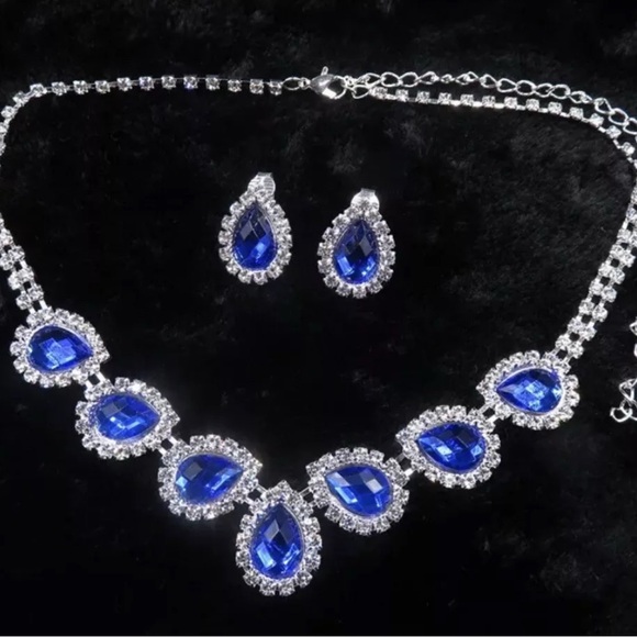 Blue Rhinestone Necklace Set Zeta Phi Beta Colors - Picture 2 of 2